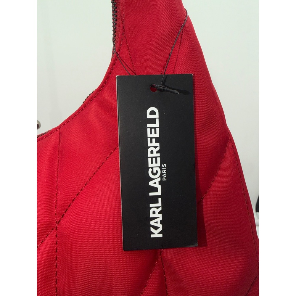Karl Lagerfeld Paris Crimson Red Quilted Nylon Hobo Bag LH4CE6DS - Picture 3 of 16